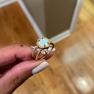 Opal and cubic zirconia ring.
